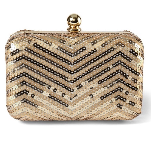 White House Black Market Handbags - WHBM GOLD CHEVRON SEQUIN BOX BAG
